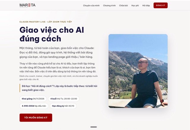Ví dụ landing page: trang bán của chính lớp Claude Mastery Live