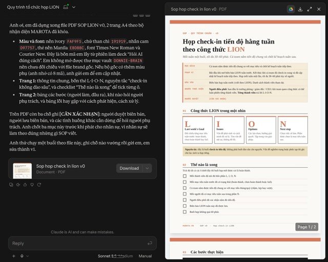 Ví dụ Skill tạo SOP: Claude phỏng vấn rồi xuất file SOP 2 trang A4